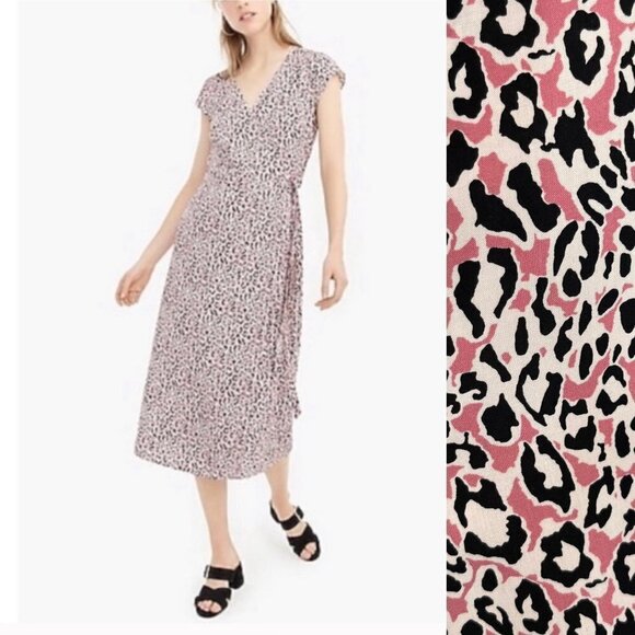 NWT J.Crew Pink leopard printed True wrap midi dress Size XS career workwear - Picture 1 of 10
